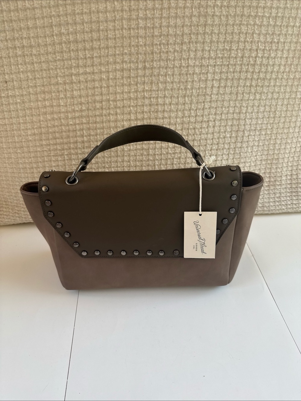 Universal Thread Brown/Nude Top-Handle Satchel with Stud Trim